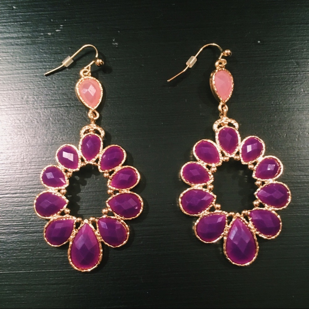 Purple, Pink, & Gold Dangle Earrings